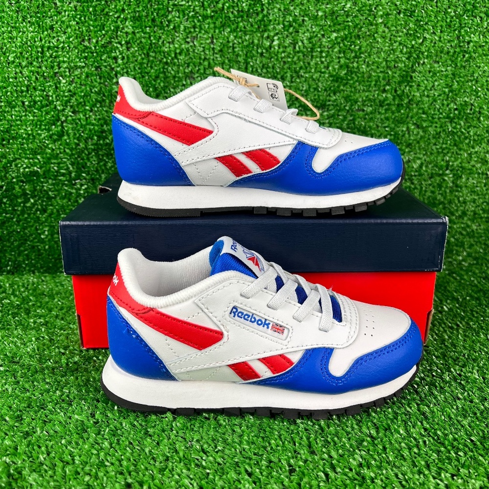 NEW Reebok Classic Leather White Red Blue Toddler Sneakers size 10
